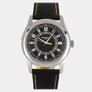 Pre Owned Pre-Owned Patek Philippe Calatrava Date Sweep Seconds 6007G-001 Black Automatic 18k White Gold Men's Wristwatch 40 mm