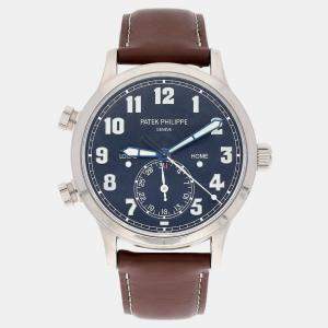 Pre Owned Patek Philippe Calatrava Travel Time 5524G-001 Automatic Blue 18k white gold Men's Wristwatch 42 mm