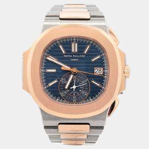 Pre Owned Patek Philippe Nautilus 5980/1AR-001 Automatic Blue 18k Rose Gold Stainless Steel Men's Wristwatch 40 mm