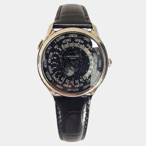 Pre Owned Patek Philippe World Time 5575G-001 Automatic Black 18k White Gold Men's Wristwatch 39.5 mm