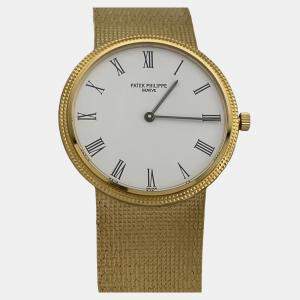 Pre Owned Patek Philippe Calatrava 3954/001 Quartz White Dial 18K Yellow Gold Men's Wristwatch 33 mm