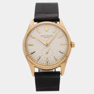 مملوكة مسبقًا Pre-Owned Patek Philippe Calatrava 2526J Black Automatic 18k Yellow Gold Men's Wristwatch 36 MM