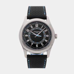Pre Owned Patek Philippe Calatrava Date 6007G-011 Black 18K White Gold Automatic Men's Watches 40mm