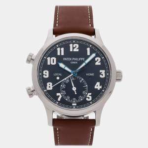 Pre Owned Patek Philippe Complications Calatrava Travel Time 5524G-001 Blue 18K White Gold Automatic Men's Watches 42mm