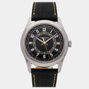 Pre Owned Patek Philippe Calatrava Date 6007G-001 Black White Gold Automatic Men's Watches 40mm