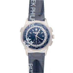 Patek Philippe Blue 18K White Gold Complications World Time Chronograph 5930G-001 Men's Wristwatch 39MM