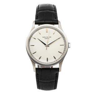 Patek Philippe Silver 18K White Gold Calatrava 570G Men's Wristwatch 35 MM