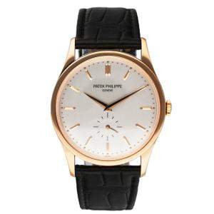 Patek Philippe Silver 18K Rose Gold Calatrava 5196R Men's Wristwatch 37 mm