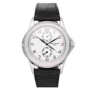 Patek Philippe Silver 18K White Gold Travel Time 5134G-001 Men's Wristwatch 37mm