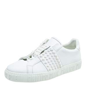 Philipp Plein White Leather Stars Embellished Low Top Sneakers Size 42.5