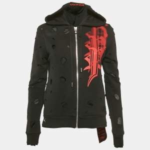 Phillipp Plein Fucking Fresh Black Distressed Front Zip Hoodie XS
