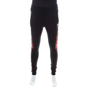 مملوكة مسبقًا Philipp Plein Couture Black and Red Knit Tartan Panel Jogger Pants S 