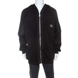 مملوكة مسبقًا Philipp Plein Black Cotton Biker Detail Hooded Jacket 4XL