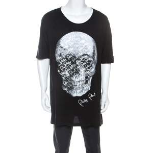 مملوكة مسبقًا Philipp Plein Black Skull Print Cotton Crystal Detail T-Shirt 4XL