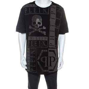 مملوكة مسبقًا Philipp Plein Black Cotton Embellished Skull Detail T-Shirt 4XL