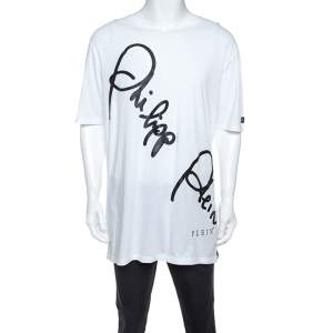 مملوكة مسبقًا Philipp Plein White Cotton Logo Embossed T-Shirt 4XL