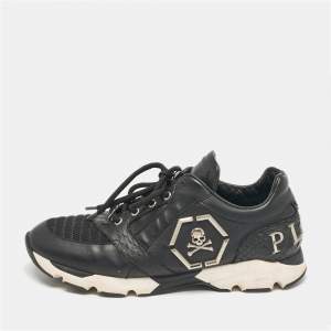 Philipp Plein Black Leather and Python Embossed Lace Up Sneakers Size 43