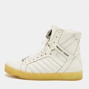 Pre Owned Philipp Plein Lullaby Size 41 White Quilted Leather High Top Sneakers