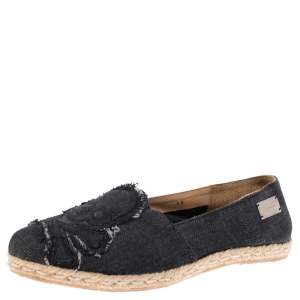 Pre Owned Philipp Plein Black Denim Sandy Skull Espadrilles Size 40