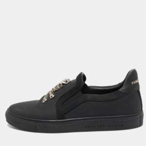 Philipp Plein Black Leather Skull Slip On Sneakers Size 41