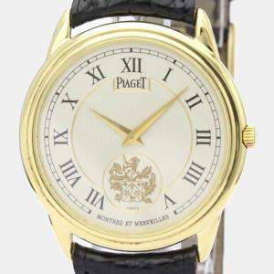Piaget Silver 18K Yellow Gold Gouverneur 90968 Unisex Wristwatch 33 mm