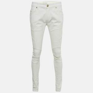 Pre Owned Pierre Balmain White Denim Applique Skinny Jeans L Waist 32"