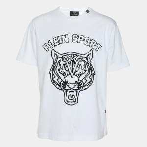 Plein Sport White Jersey Tiger Print T-Shirt L