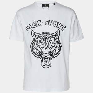 Plein Sport White Jersey Tiger Print T-Shirt M
