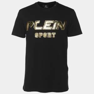 Plein Sport Black/Gold Jersey Logo Print T-Shirt M