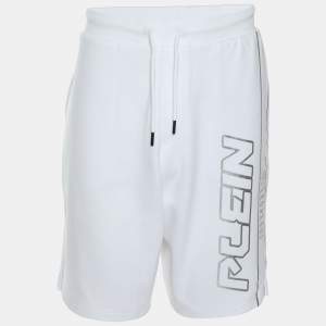 Plein Sport White/Silver Jersey Logo Print Shorts L