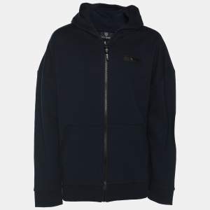 Plein Sport Navy Blue Jersey Logo Hoodie Jacket L