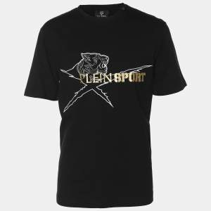 Plein Sport Black Jersey Logo Print T-Shirt L