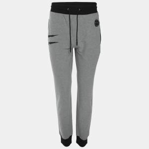 Plein Sport Grey/Black Jersey Logo Print Joggers XL