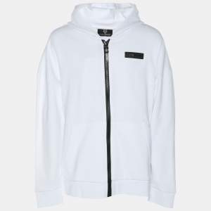 Plein Sport White Jersey Logo Embroidered Hoodie Zip Jacket M