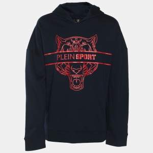 Plein Sport Navy Blue Jersey Tiger Print Hoodie L
