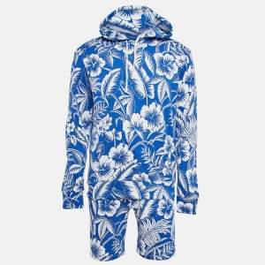 Polo Ralph Lauren Blue/White Printed Cotton Knit Hoodie & Shorts Set M