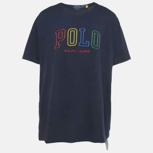 Pre Owned Polo Ralph Lauren Blue Logo Embroidery Cotton Classic Slim Fit T-Shirt XXL