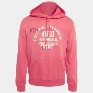 Pre Owned Polo Ralph Lauren Red Printed Cotton Hoodie M