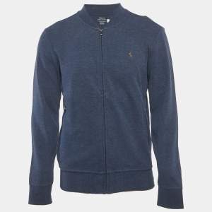 مملوكة مسبقًا Polo Ralph Lauren Blue Cotton Knit Zip-Up Jacket S