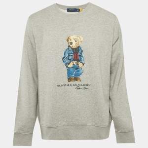 Pre Owned Polo Ralph Lauren Grey Teddy Print Cotton Crewneck Sweatshirt L
