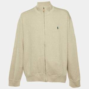 مملوكة مسبقًا سترة بولو رالف لورين قطن محاك بواجهة بسحاب بلون بيج مقاس كبير جداً - 2XL