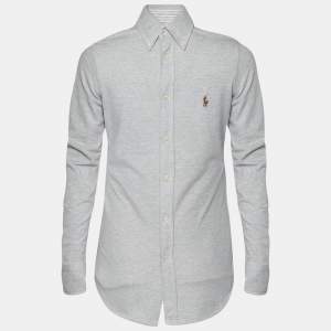 Pre Owned Ralph Lauren Grey Cotton Knit Oxford Button Down Shirt XS