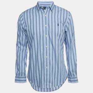 Pre Owned Polo Ralph Lauren Blue Stripe Cotton Slim Fit Button Down Shirt M
