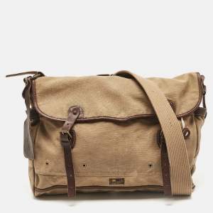 Polo Ralph Lauren Brown/Khaki Canvas Oversized Messenger Bag