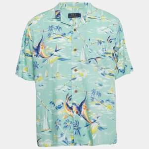 Pre Owned Polo Ralph Lauren Green Printed Crepe Short Sleeves Shirt L