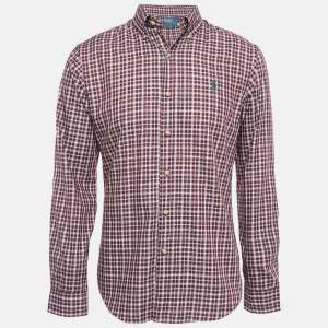 Pre Owned  Polo Ralph Lauren Burgundy Plaid Cotton Buttoned Down Shirt M