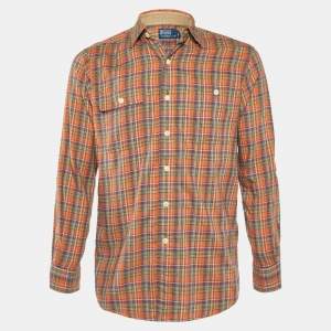 Pre Owned Polo Ralph Lauren Orange Plaid Checked Cotton Long Sleeve Shirt S