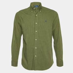 Pre Owned Polo Ralph Lauren Green Checked Cotton Custom Fit Button Down Shirt S