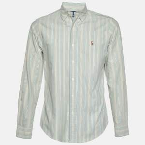 Pre Owned Polo Ralph Lauren Light Green Striped Cotton Button Down Shirt S