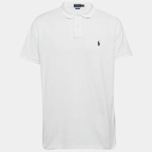 Pre Owned Polo Ralph Lauren White Logo Embroidered Cotton Pique Knit Polo T-Shirt XL